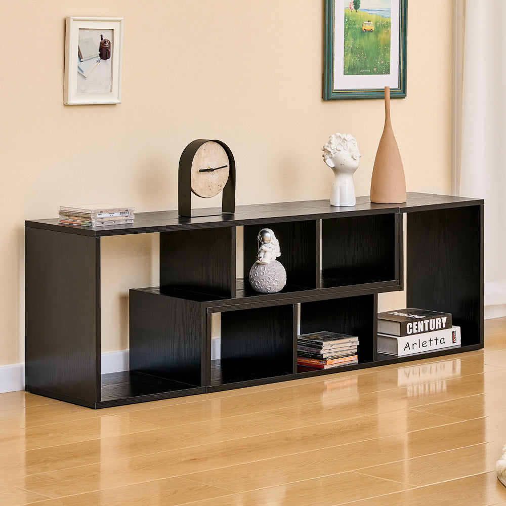 Modern Black Wood Grain MDF TV Stand