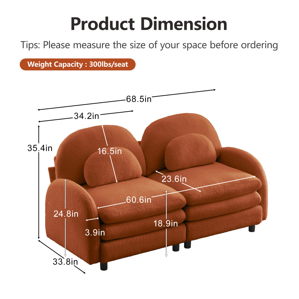 2-Seat Modular Teddy Fabric Cloud Sofa