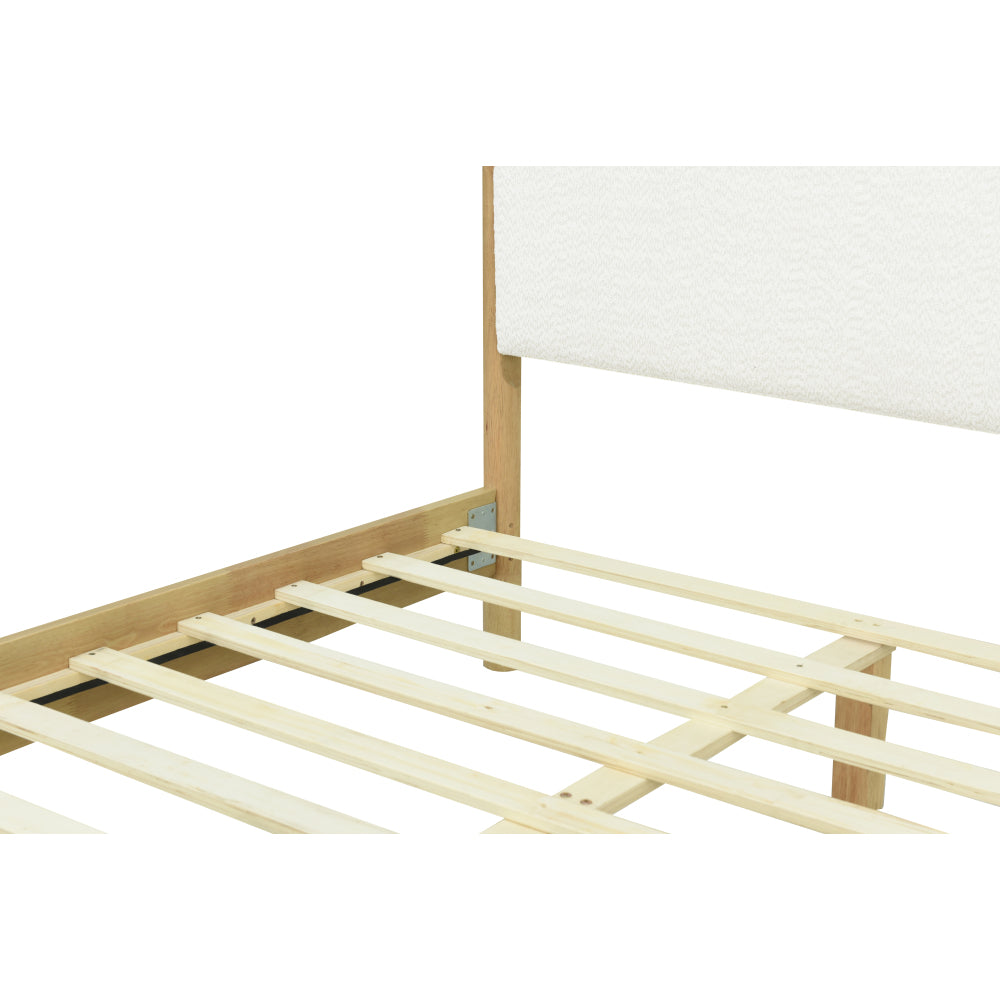 White Boucle Upholstered Platform Bed