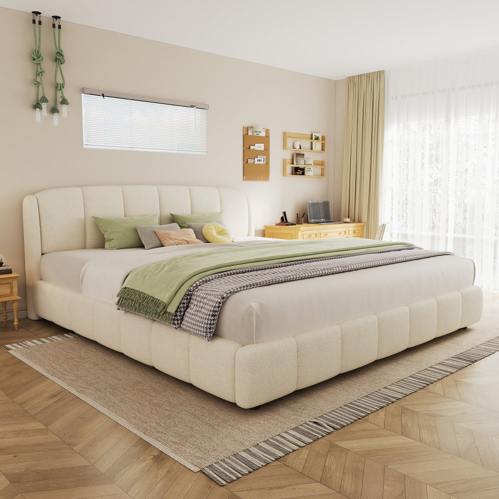 Boucle Upholstered Platform Bed