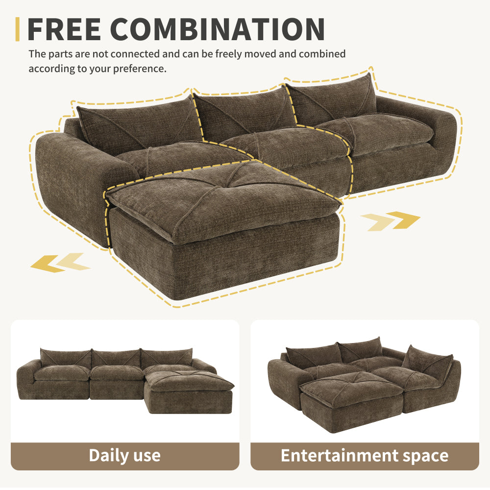 116" Fully Compressed 4-Seat Chenille Sectional