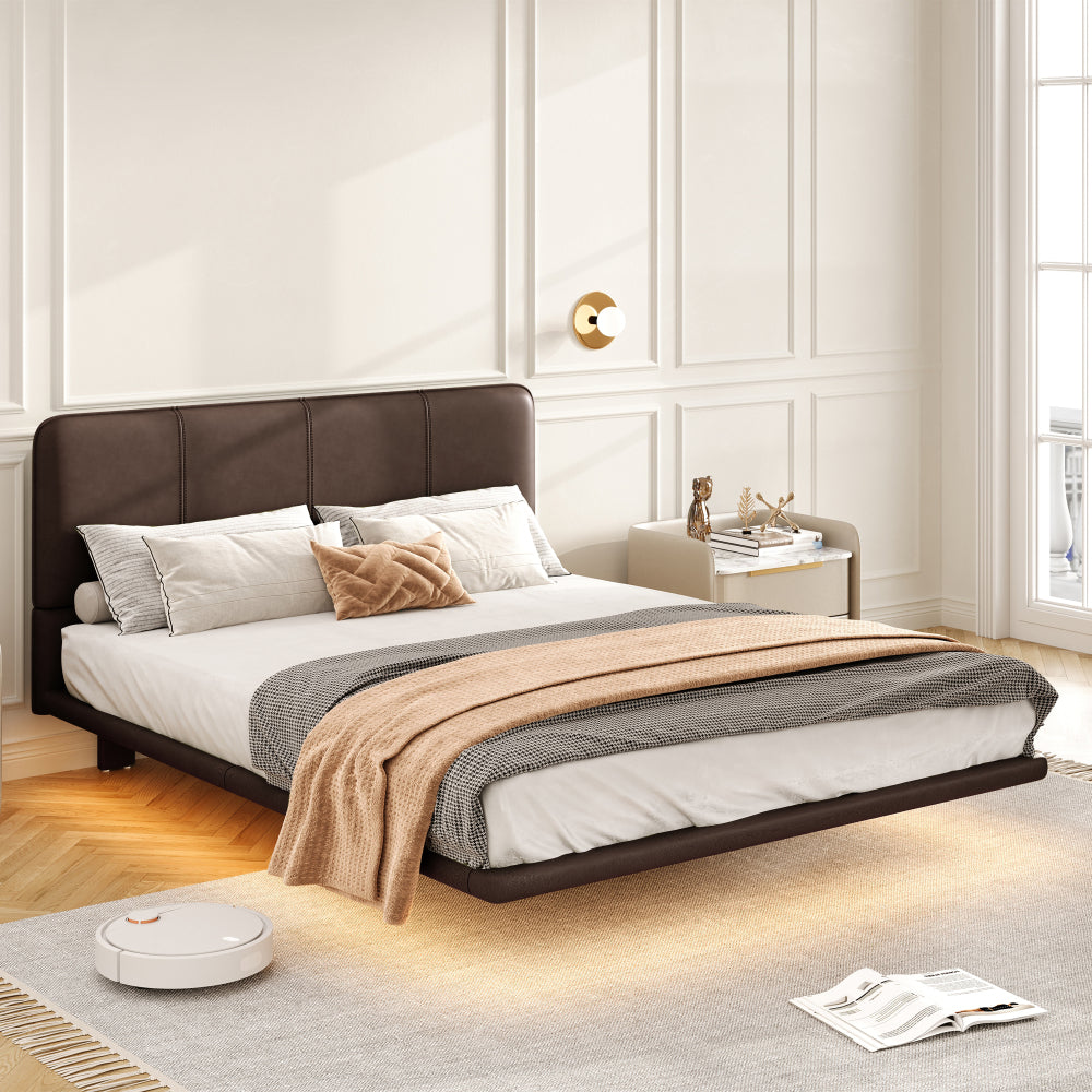 Floating PU Leather Platform Bed