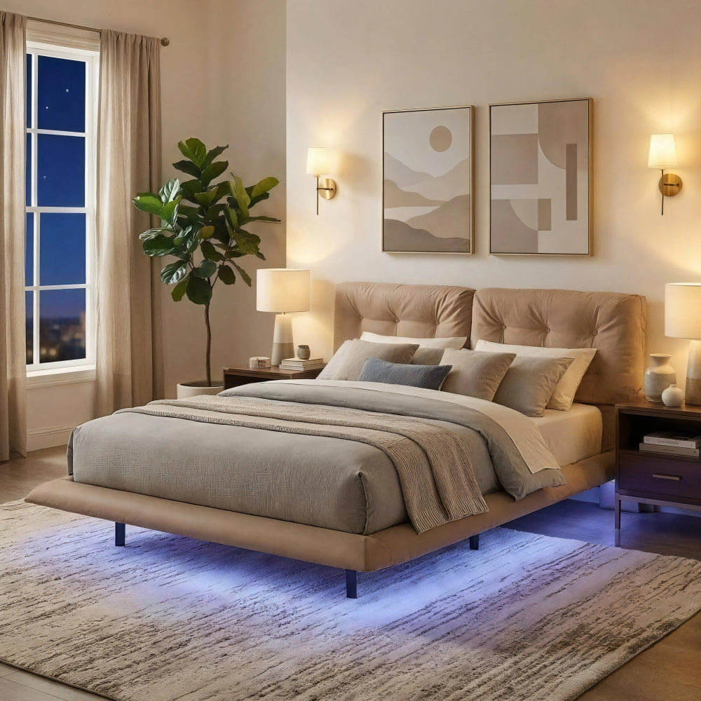 PU Leather Floating Platform Bed