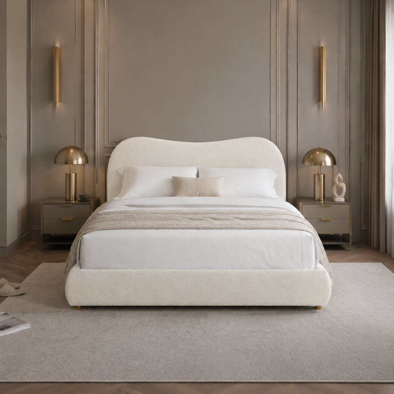 Boucle Upholstered Platform Bed