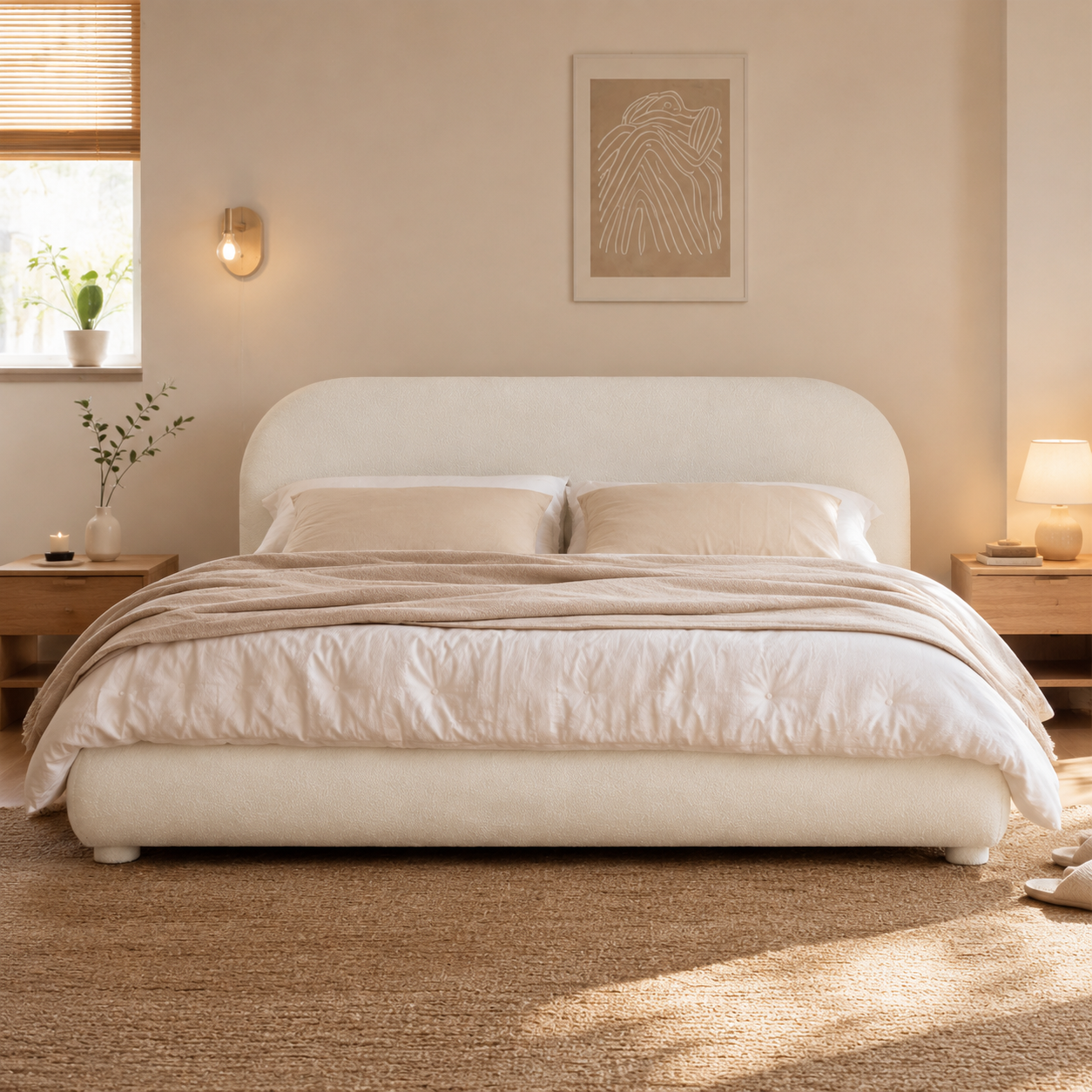 Boucle Upholstered Platform Bed