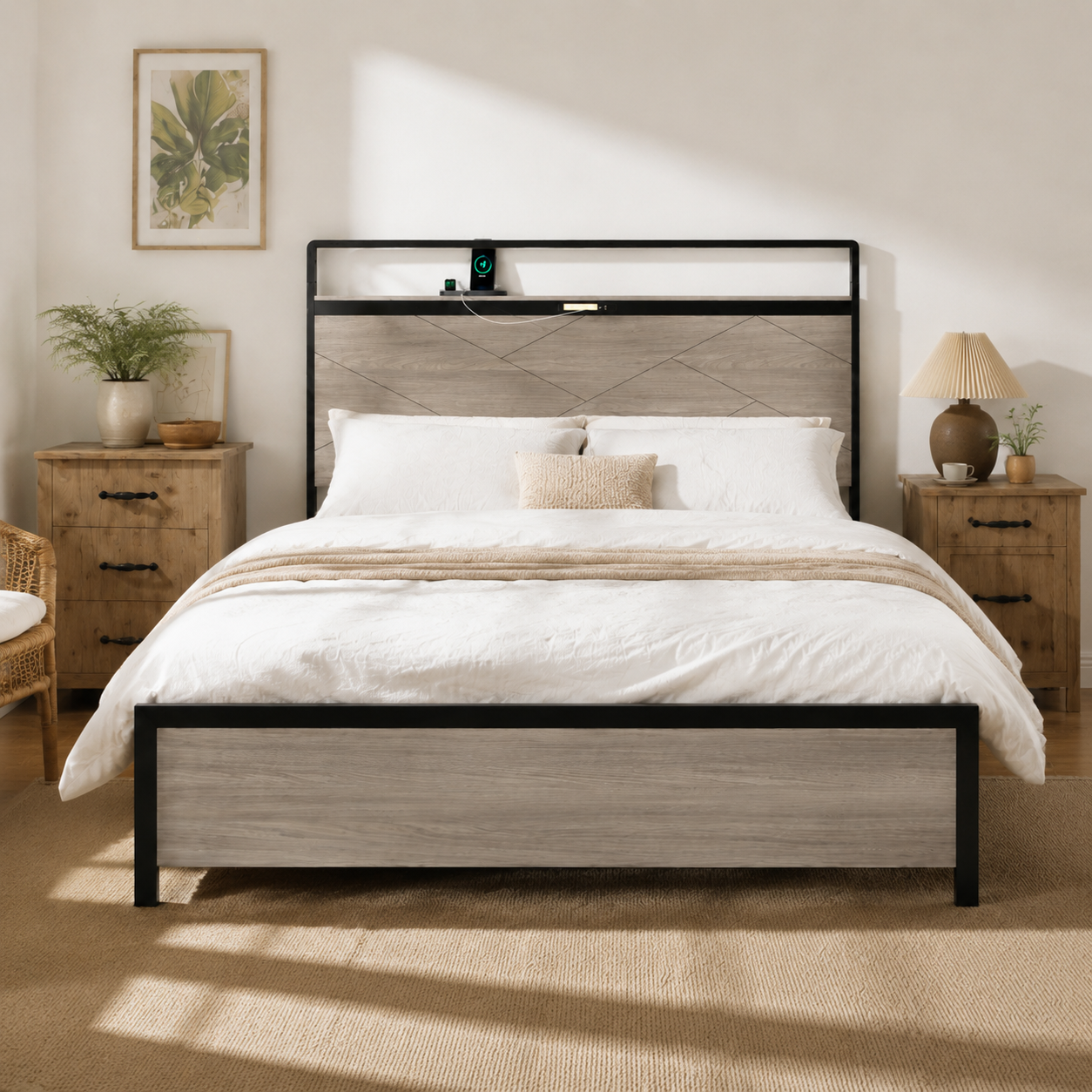 Wood & Metal Platform Bed
