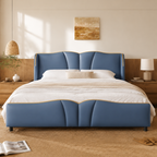 PU Leather Wingback Platform Bed
