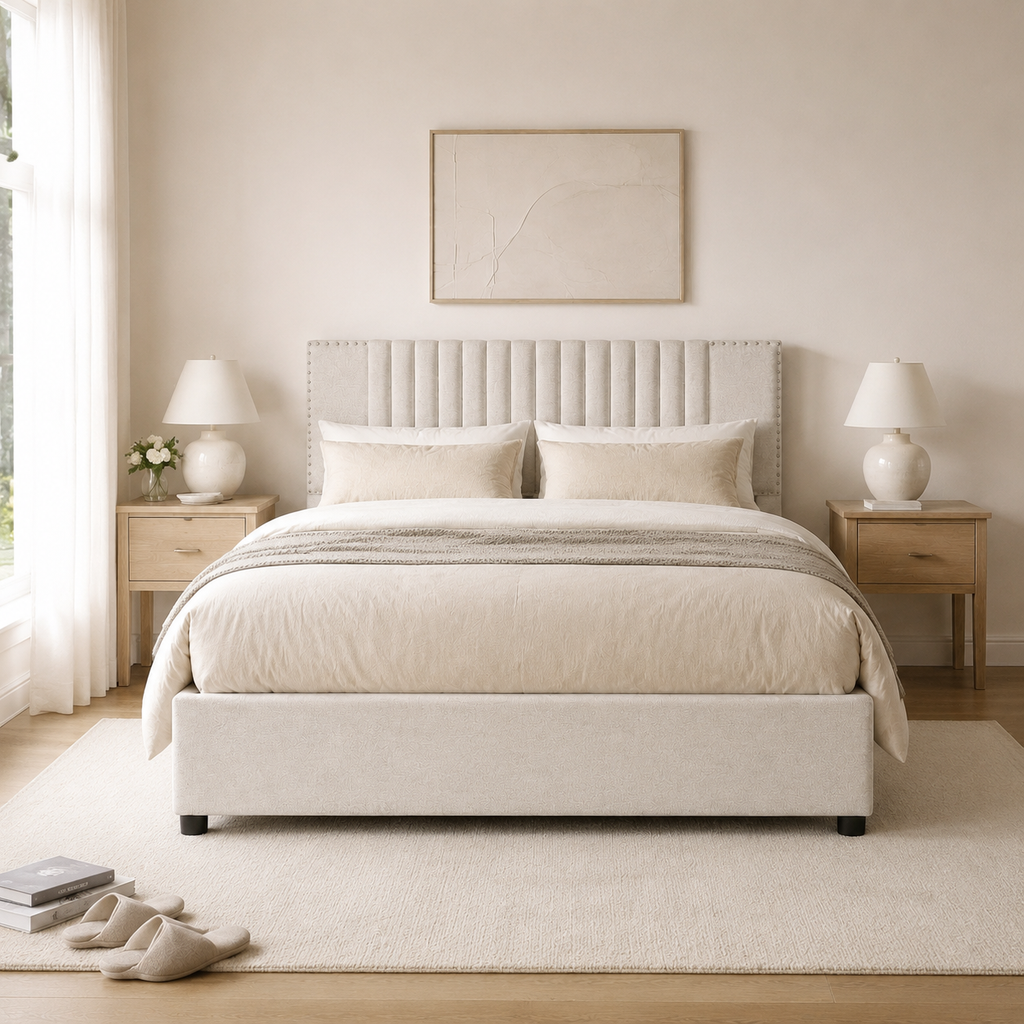 Upholstered Platform Bed with 2 Storage Drawers