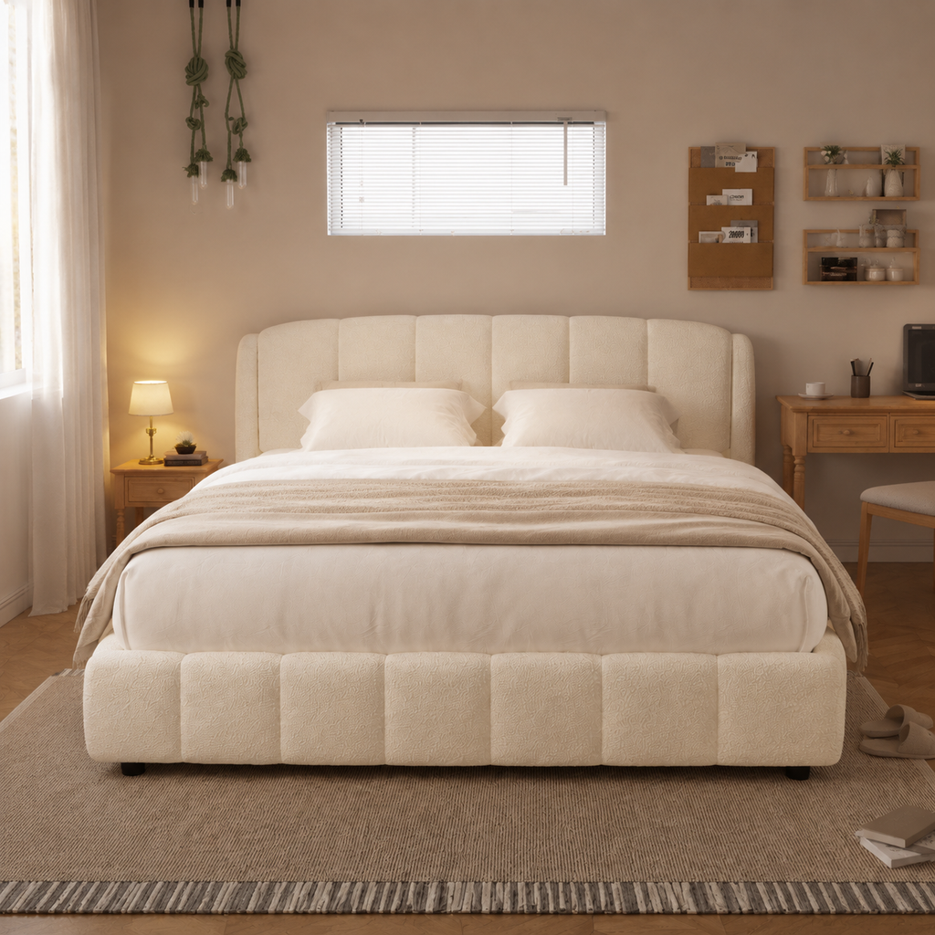 Boucle Upholstered Platform Bed
