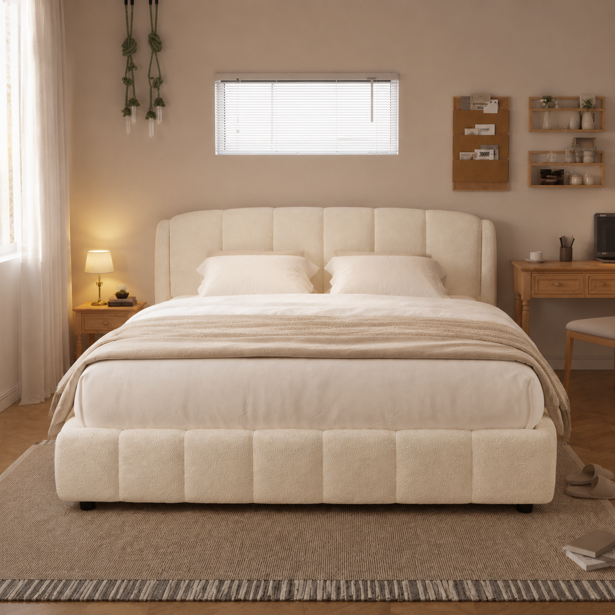 Boucle Upholstered Platform Bed