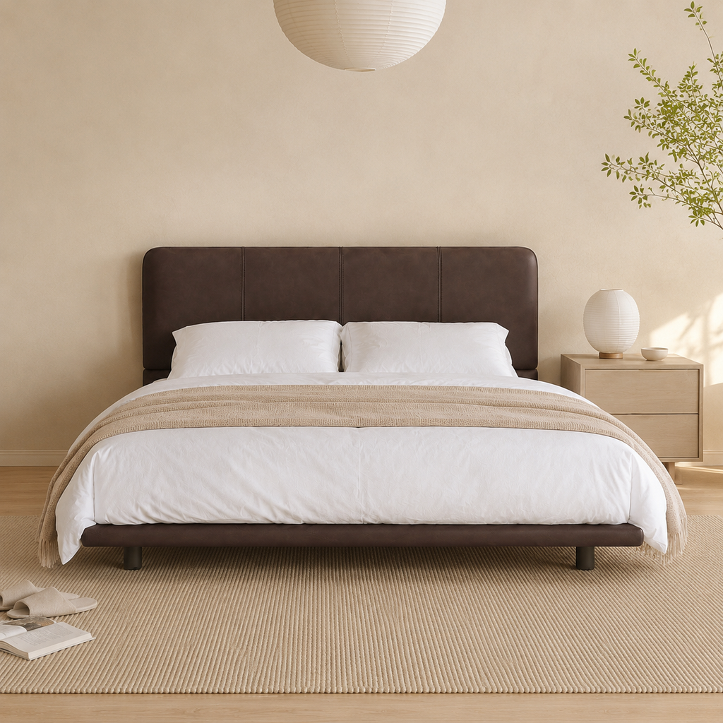 Floating PU Leather Platform Bed