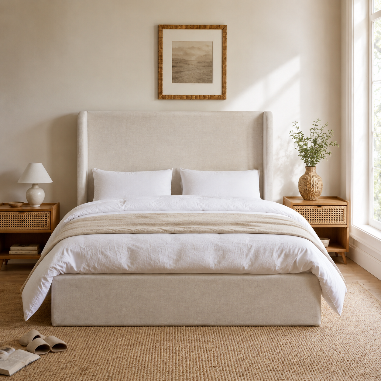 Upholstered Wingback Platform Bed