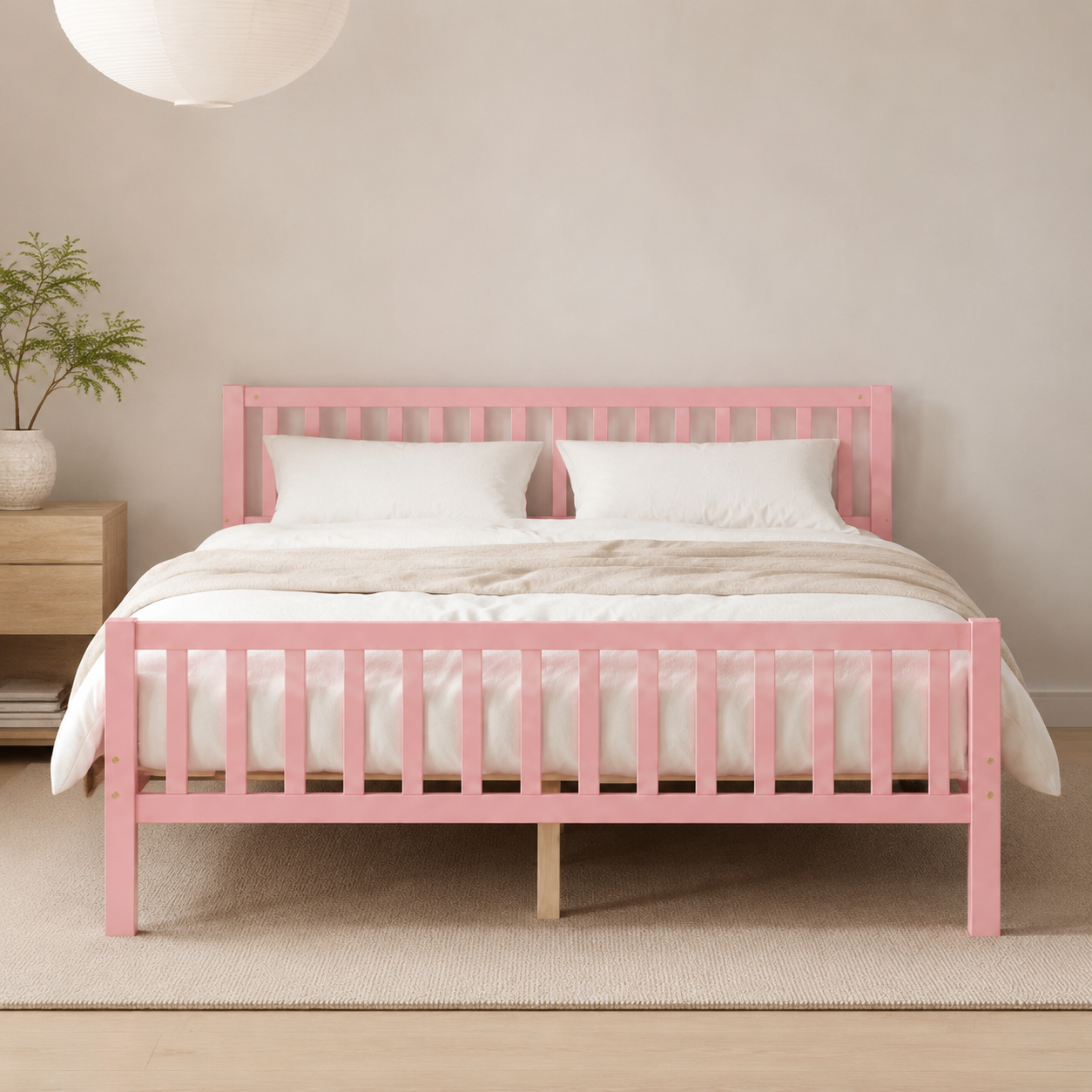 Wood Platform Bed with Guardrails on Both Sides