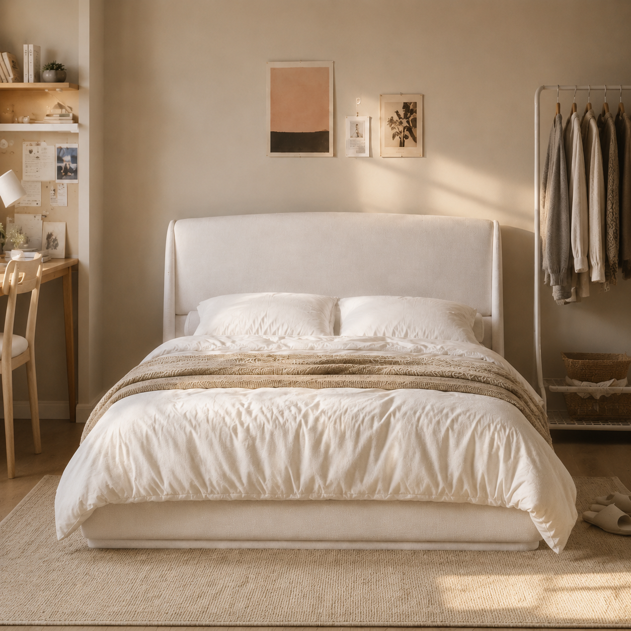 Linen Upholstered Platform Bed