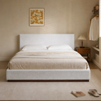 White Boucle Upholstered Platform Bed