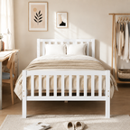 Wood Platform Bed with Guardrails on Both Sides