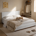 White Boucle Upholstered Platform Bed