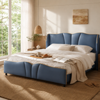 PU Leather Wingback Platform Bed