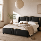 PU Leather Wingback Platform Bed