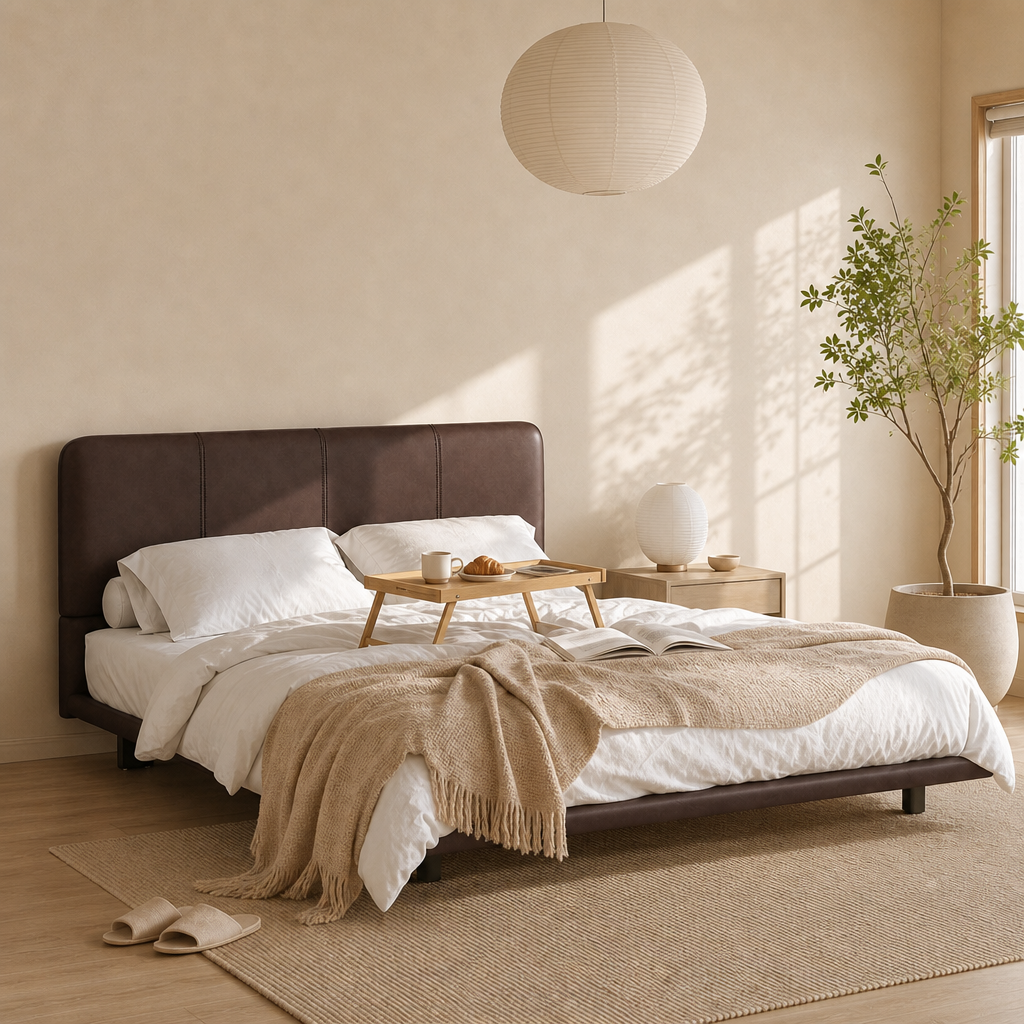 Floating PU Leather Platform Bed