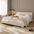 White Boucle Upholstered Low Profile Platform Bed