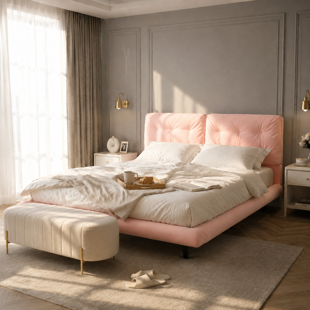 PU Leather Floating Platform Bed