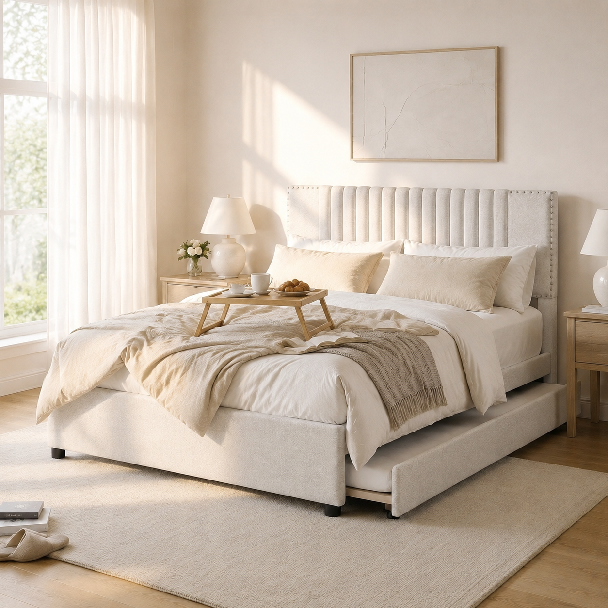 Upholstered Platform Bed with 2 Storage Drawers