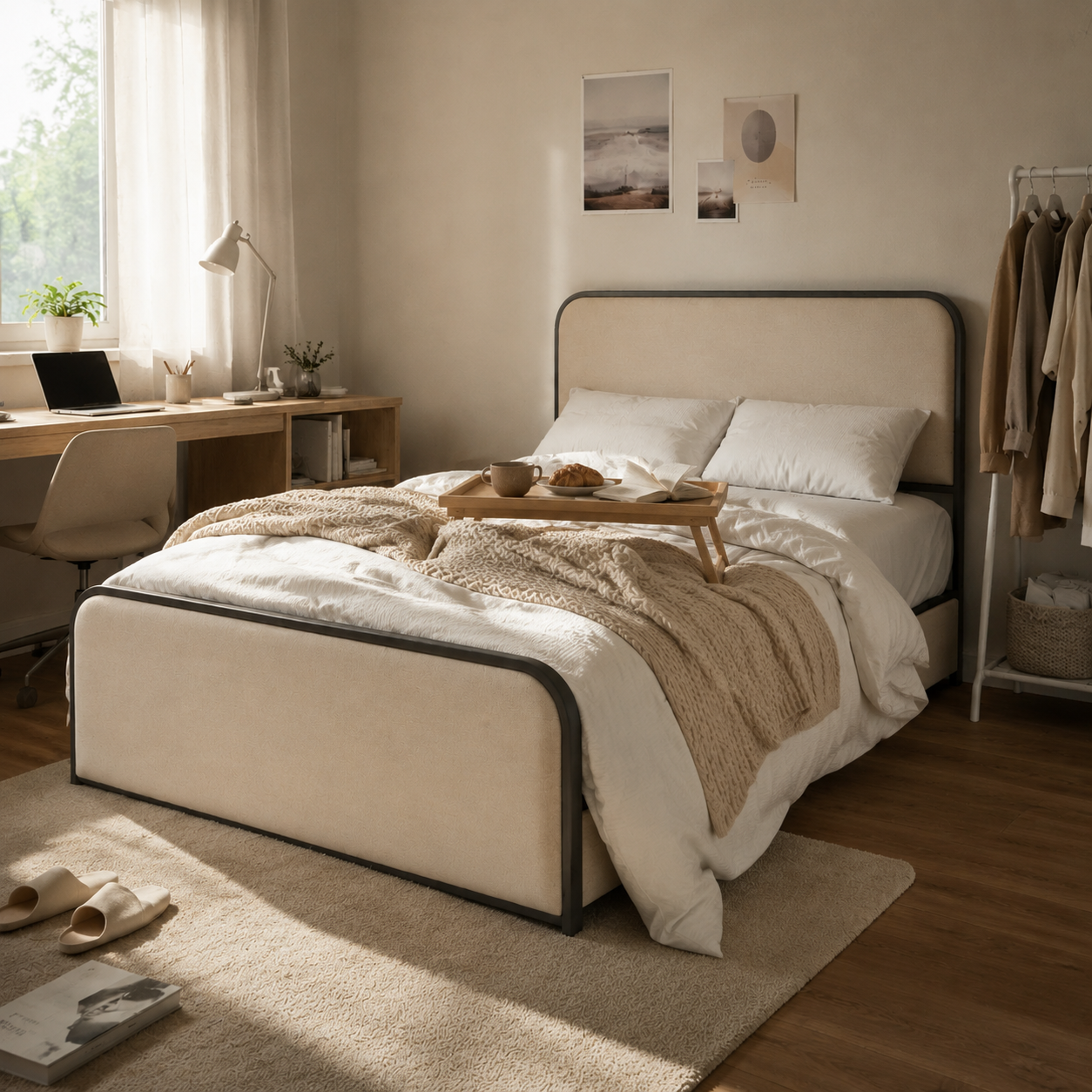 Upholstered Platform Bed with 4 Storage Drawers