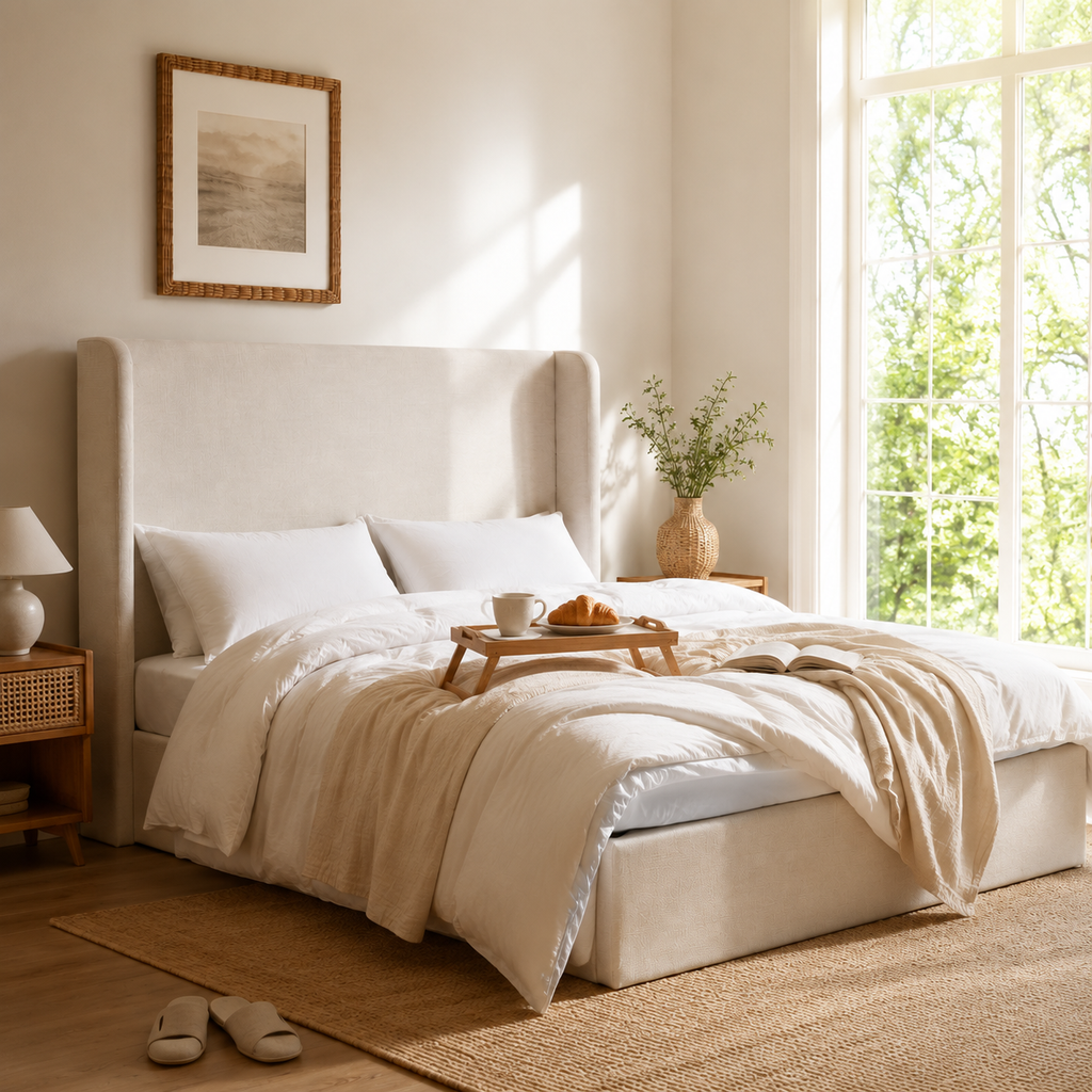 Upholstered Wingback Platform Bed