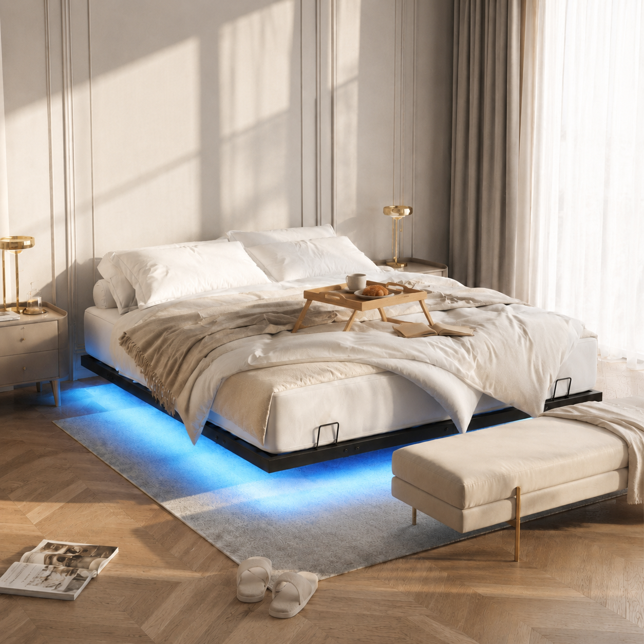 Floating Metal Platform Bed
