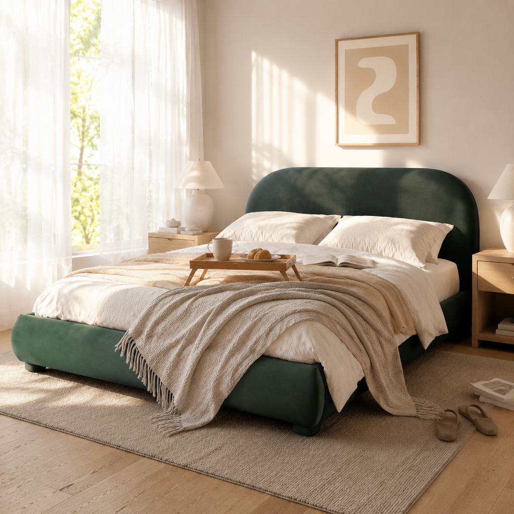 Boucle Upholstered Platform Bed