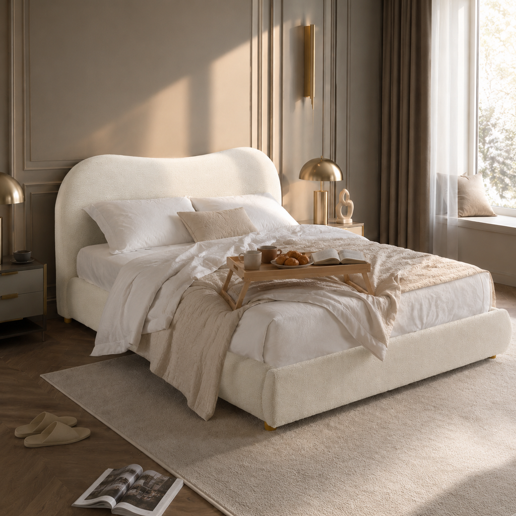 Boucle Upholstered Platform Bed