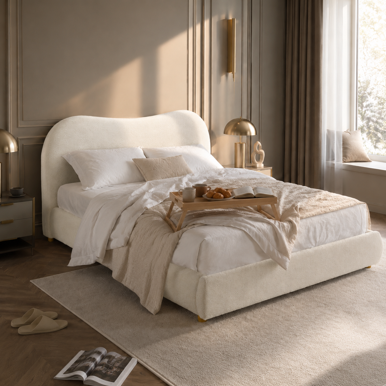 Boucle Upholstered Platform Bed