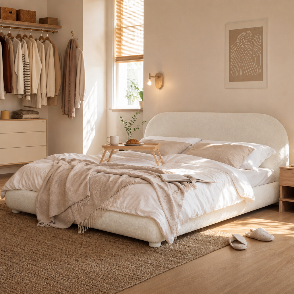 Boucle Upholstered Platform Bed