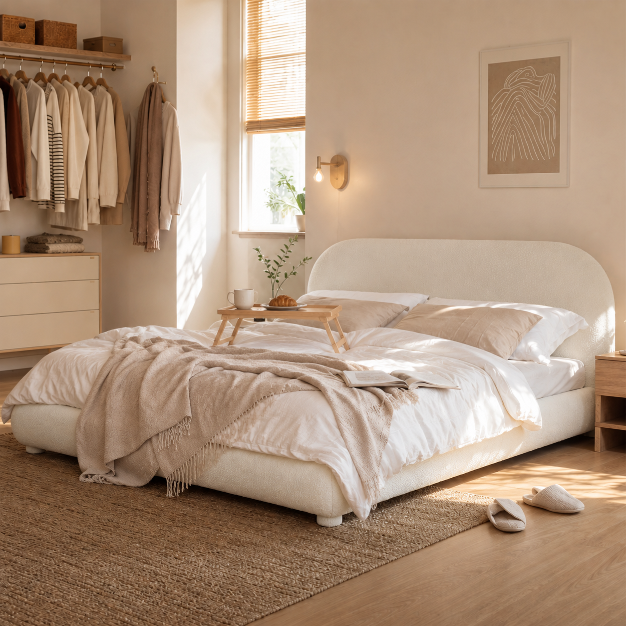 Boucle Upholstered Platform Bed