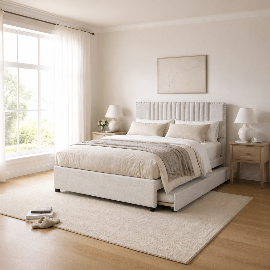 Upholstered Platform Bed with 2 Storage Drawers