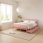 Wood Platform Bed with Guardrails on Both Sides