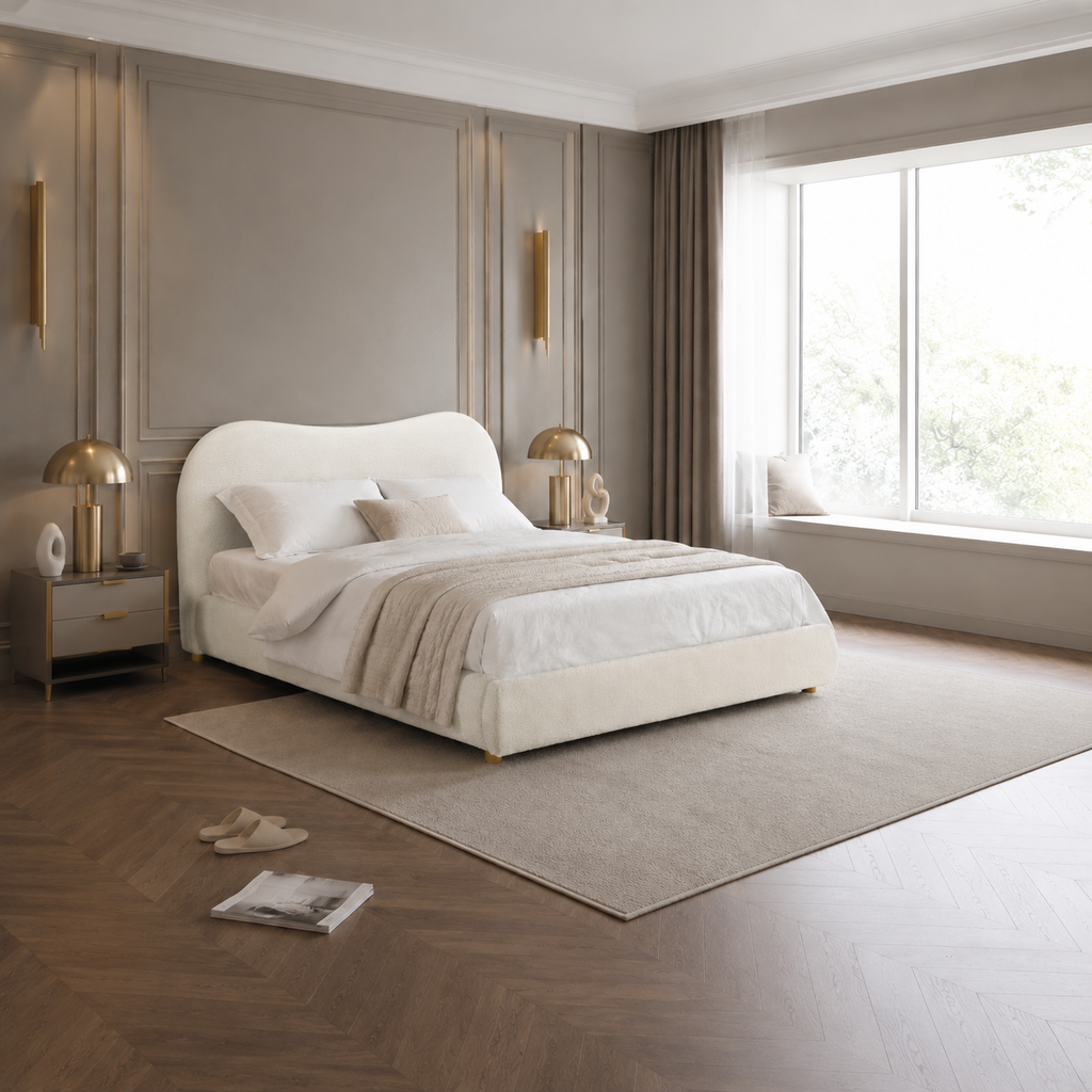 Boucle Upholstered Platform Bed