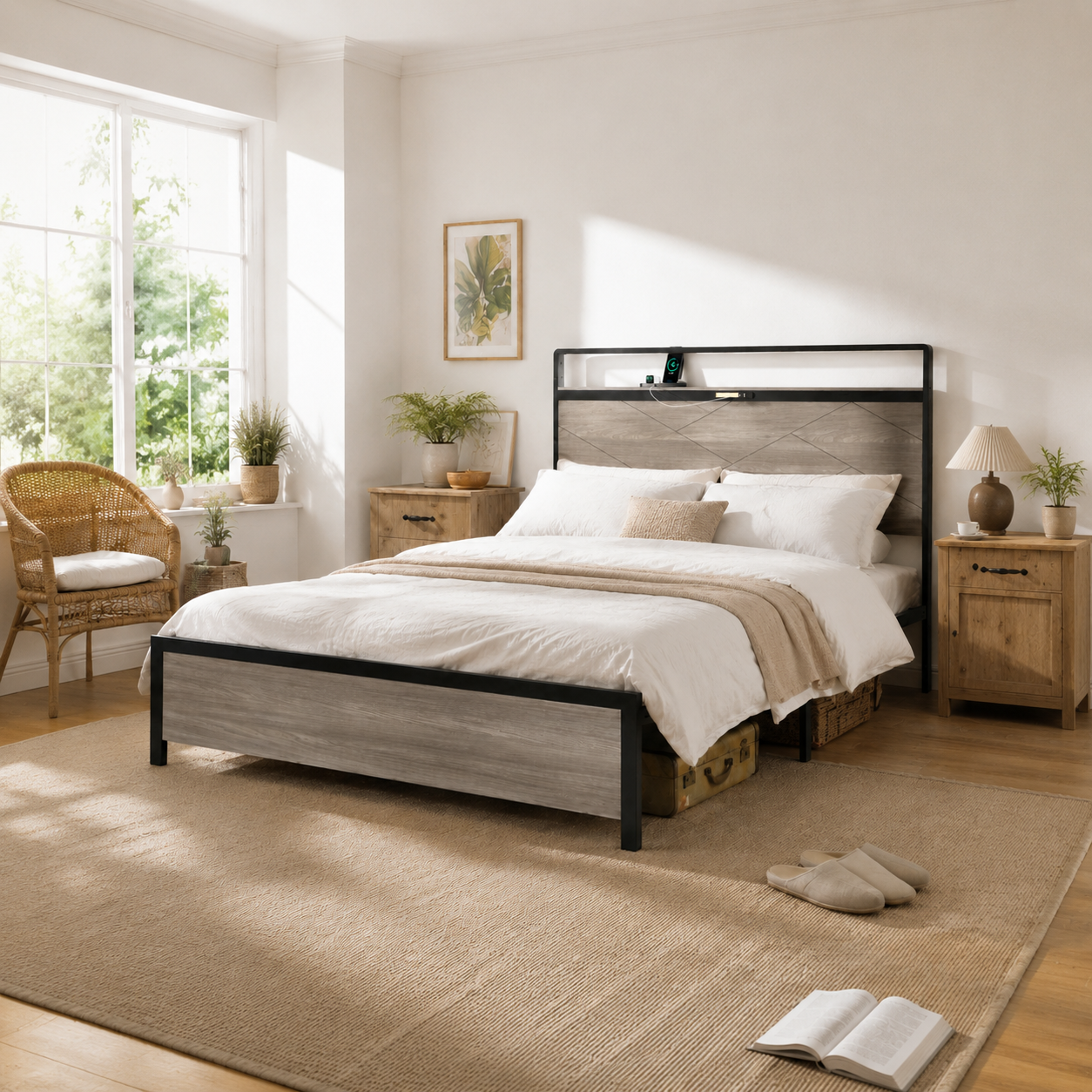 Wood & Metal Platform Bed