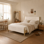 White Boucle Upholstered Platform Bed