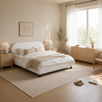 Cream Boucle Upholstered Platform Bed