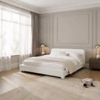 White Boucle Upholstered Low Profile Platform Bed
