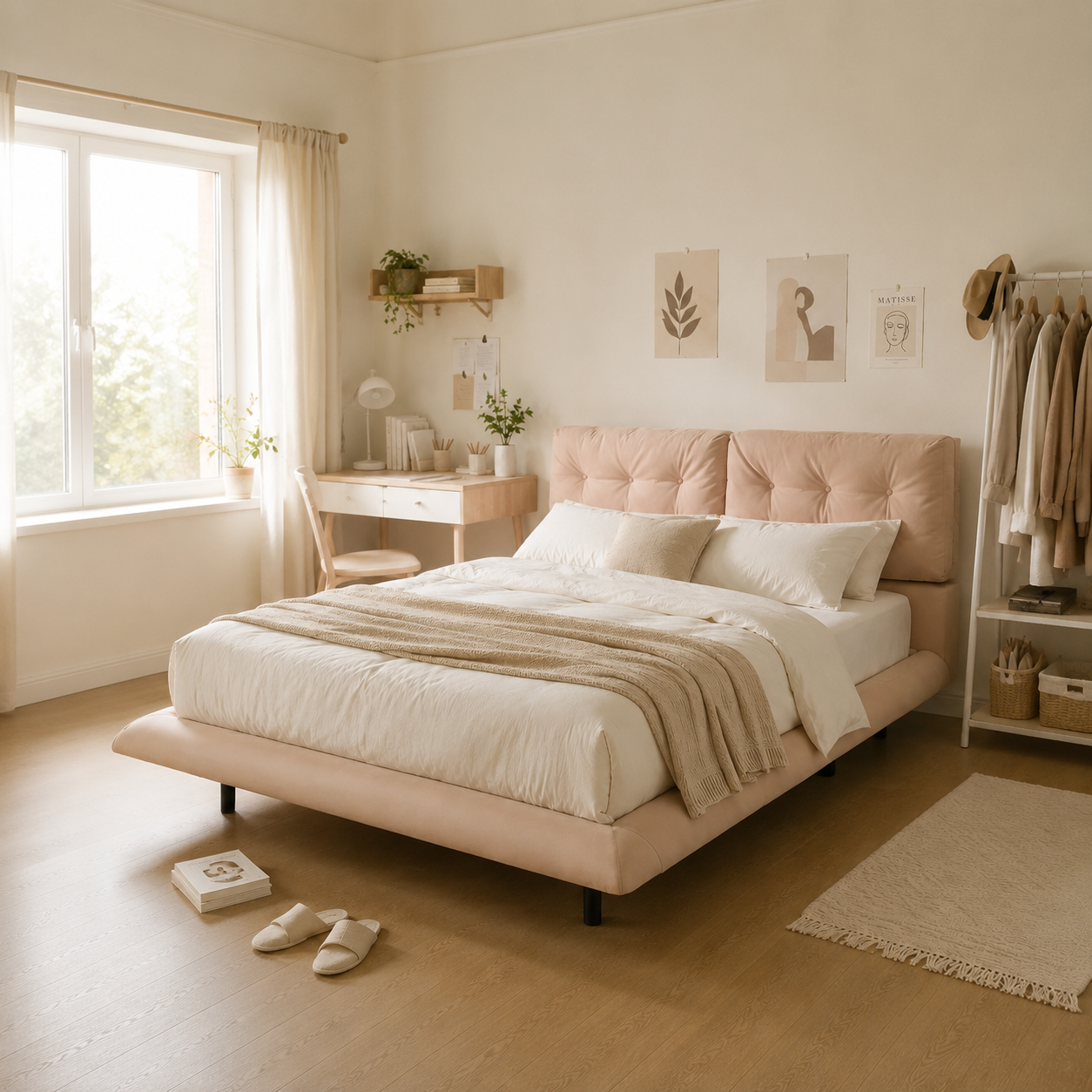PU Leather Floating Platform Bed