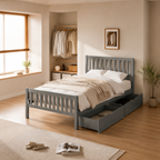 Wood Platform Bed with Guardrails on Both Sides