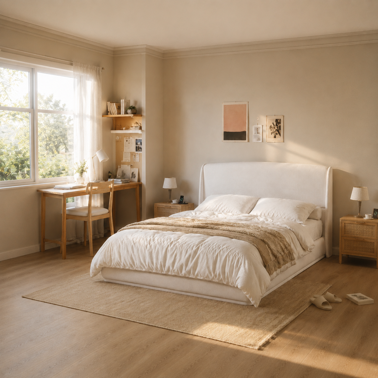 Linen Upholstered Platform Bed