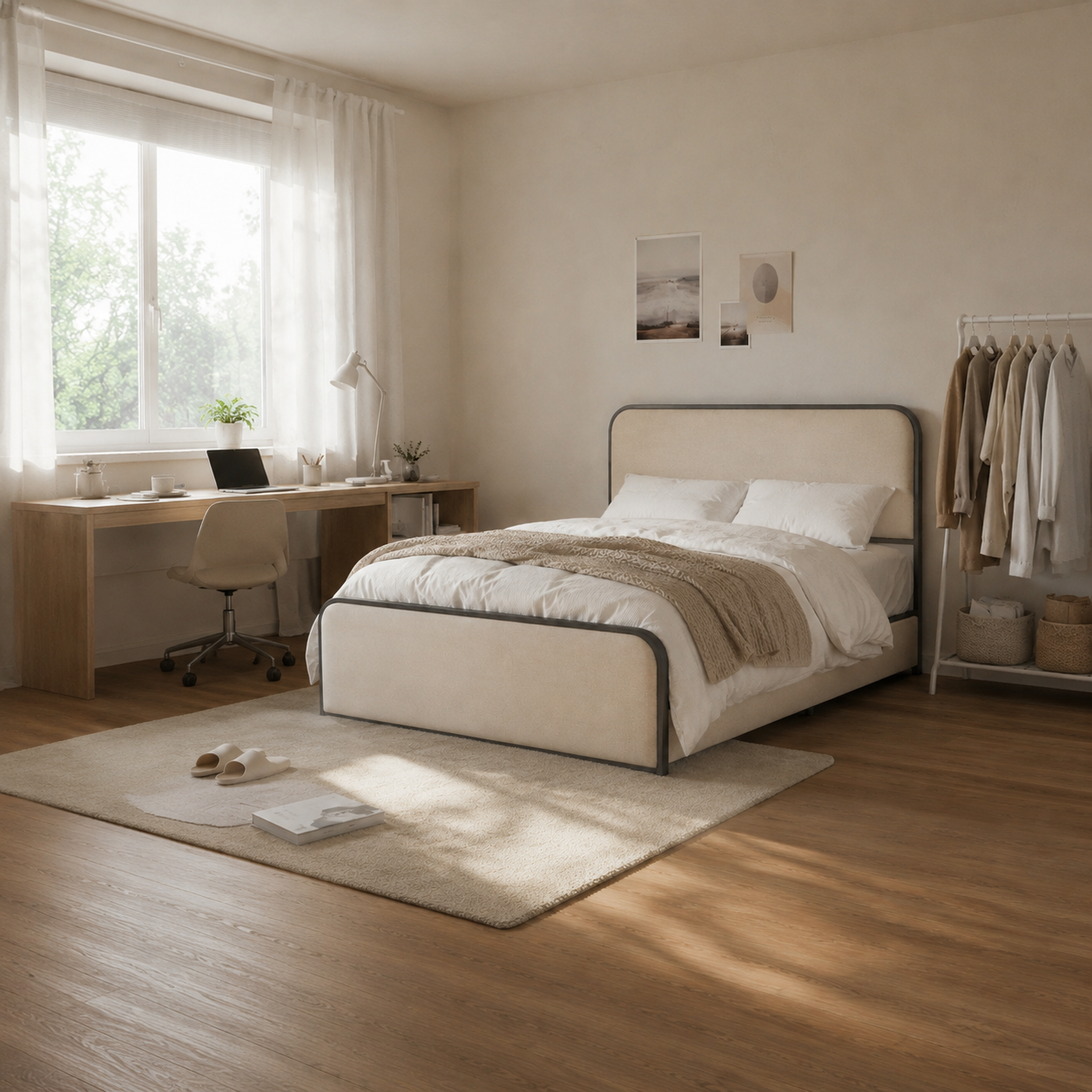 Upholstered Platform Bed with 4 Storage Drawers