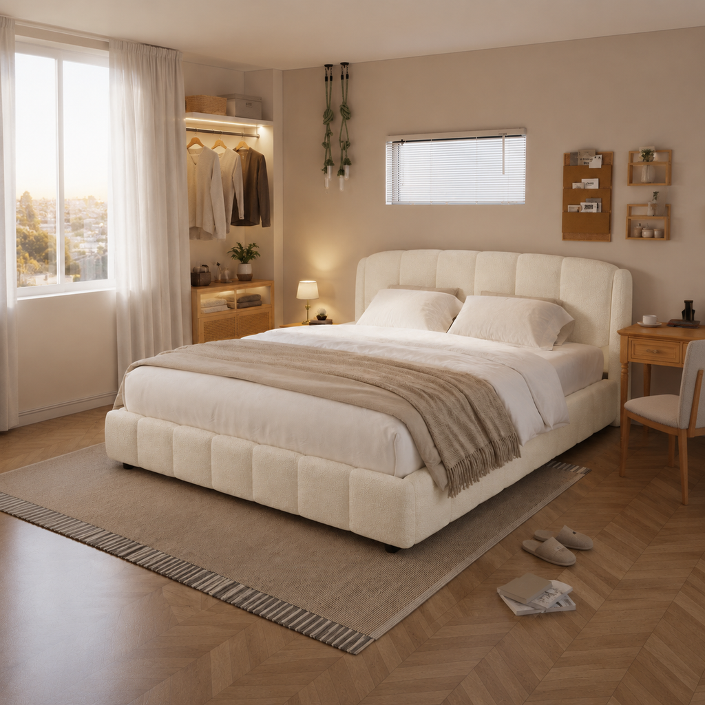 Boucle Upholstered Platform Bed