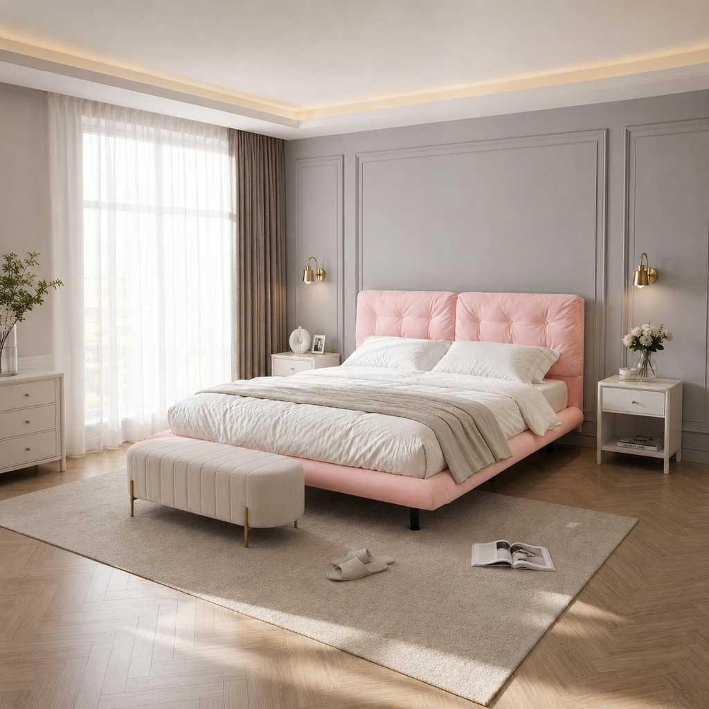 PU Leather Floating Platform Bed
